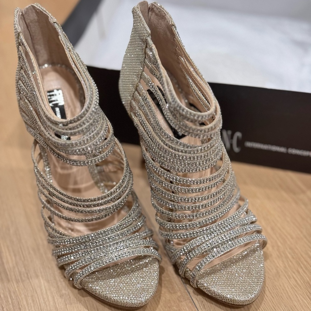 Silver High Heels with Open Toe and Crisscross Straps